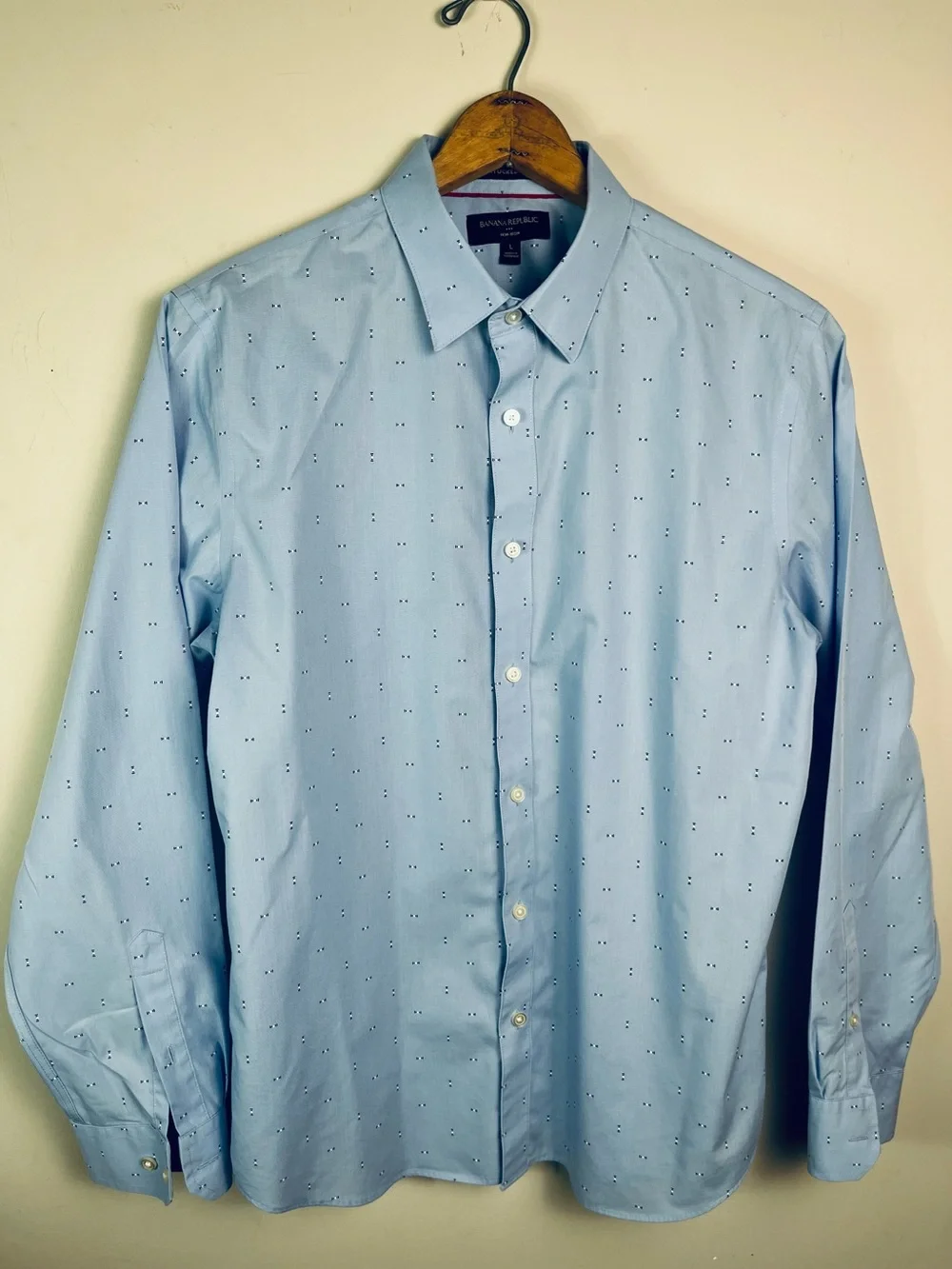 Banana Republic SLIM-FIT UNTUCKED NON-IRON SHIRT Blue Micro Dot Dress Shirt